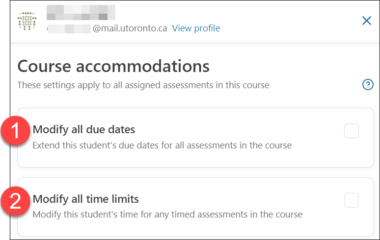 Crowdmark course-level accommodations options for Assigned Assessments