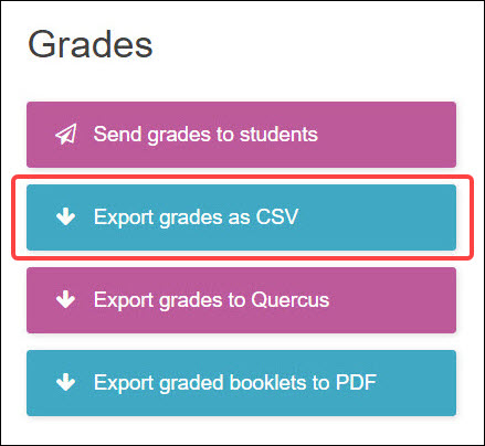 Crowdmark export grades interface with option to export grades as csv highlighted