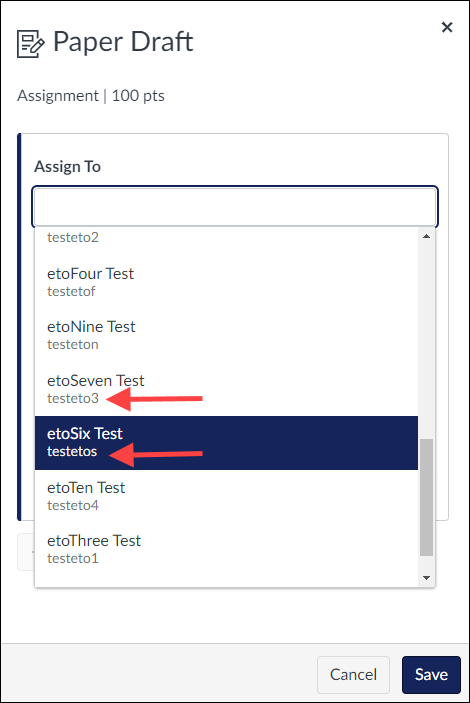 Screenshot of Quercus Assign To tray highlighting student UTORid information