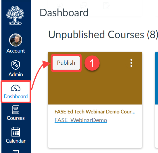 Publish Quercus Course from Dashboard