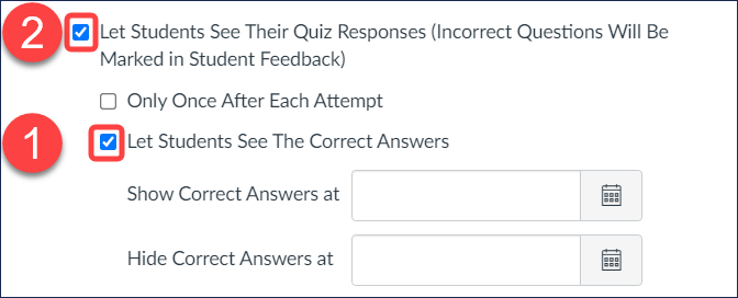 Set Quercus Quiz options for Viewing Answers and Student Responses