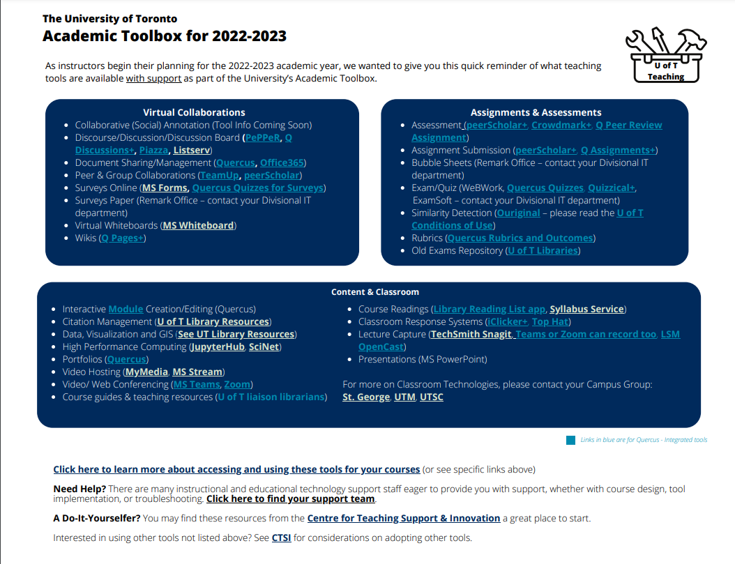 Screenshot of one pager Academic Toolbox  | Education Technology  Office (ETO)