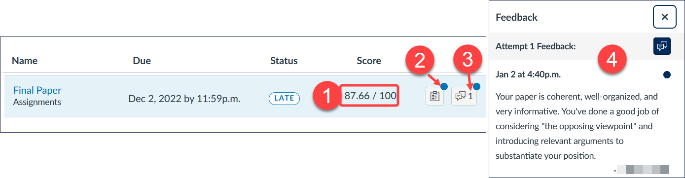 Quercus Student Grades page interface with updates