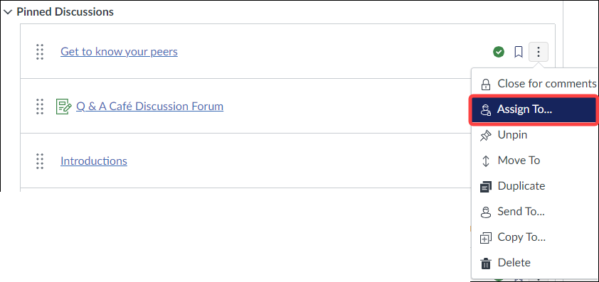 Screenshot of Quercus Ungraded Discussions Assign To options