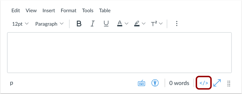 Screenshot of the Rich Content Editor with an icon for a pretty HTML editor in addition to the raw HTML editor
