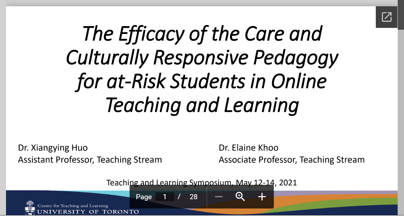 Screenshot of the first page of The Efficacy of the Care and Culturally Responsive Pedagogy for at-Risk Students in Online Teaching and Learning pdf