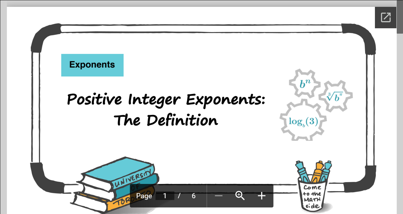 screenshot of the first slide of the Positive Integer Exponents template