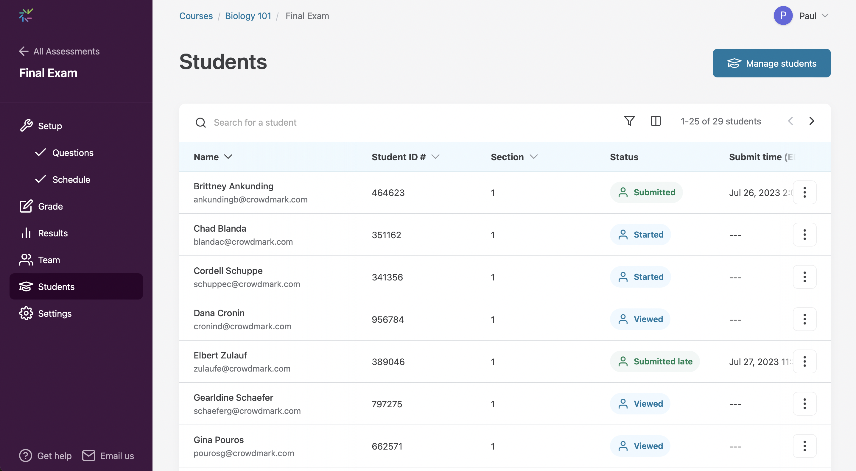 Updated interface for student tables
