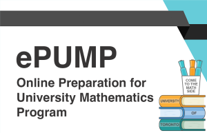 The image is a graphic design with the title "ePUMP Online Preparation for University Mathematics Program" in large, bold letters.