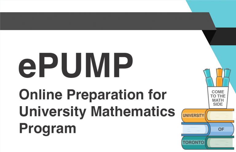 The image is a graphic design with the title "ePUMP Online Preparation for University Mathematics Program" in large, bold letters.