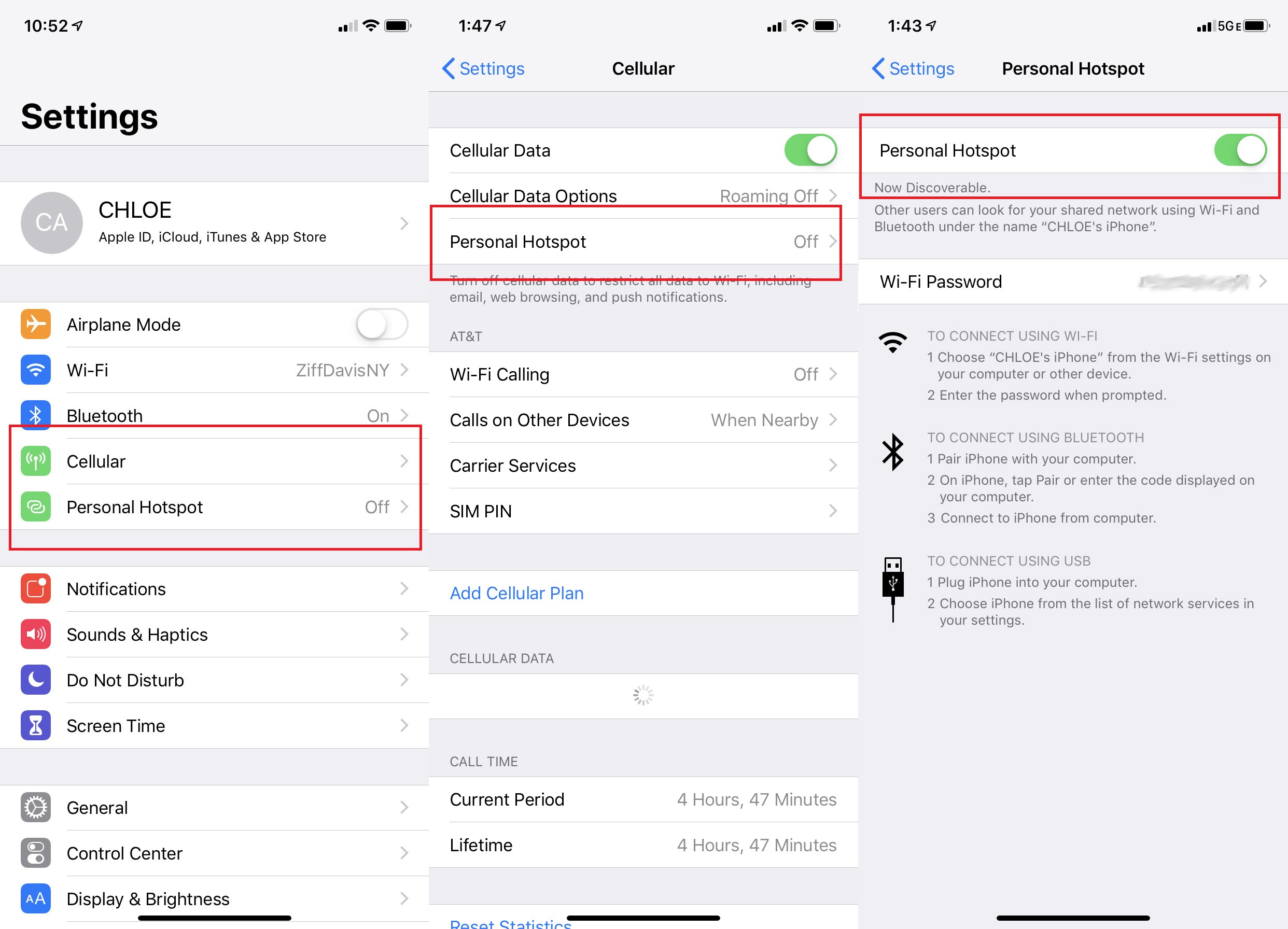 ios Image depicting how to use iPhone's hotspot in place of wifi.