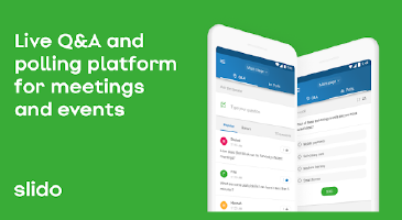 Cover image showcasing it as a "Live Q&A and polling platform for meetings and events" with a graphic of two smartphones displaying the Slido interface.