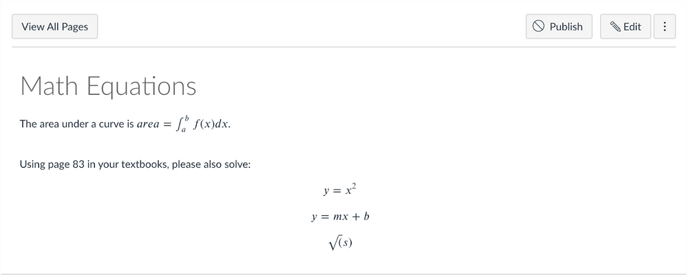 Screenshot of how using MathJax looks on a page