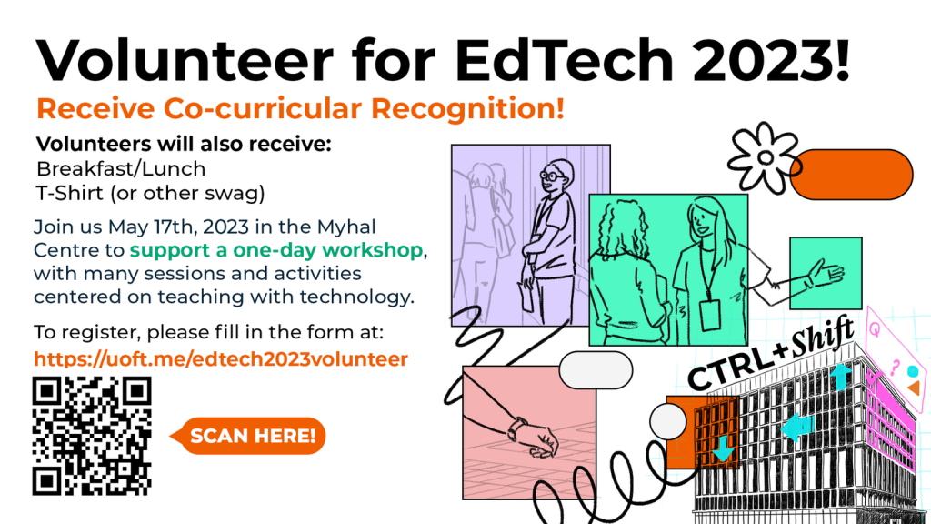Cover image for call for volunteers for EdTech workshop 2023 with the details about the workshop and a qr code to scan and access the volunteer form