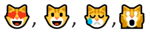 Four cat emojis - with heart eyes, happy, sad, and scared