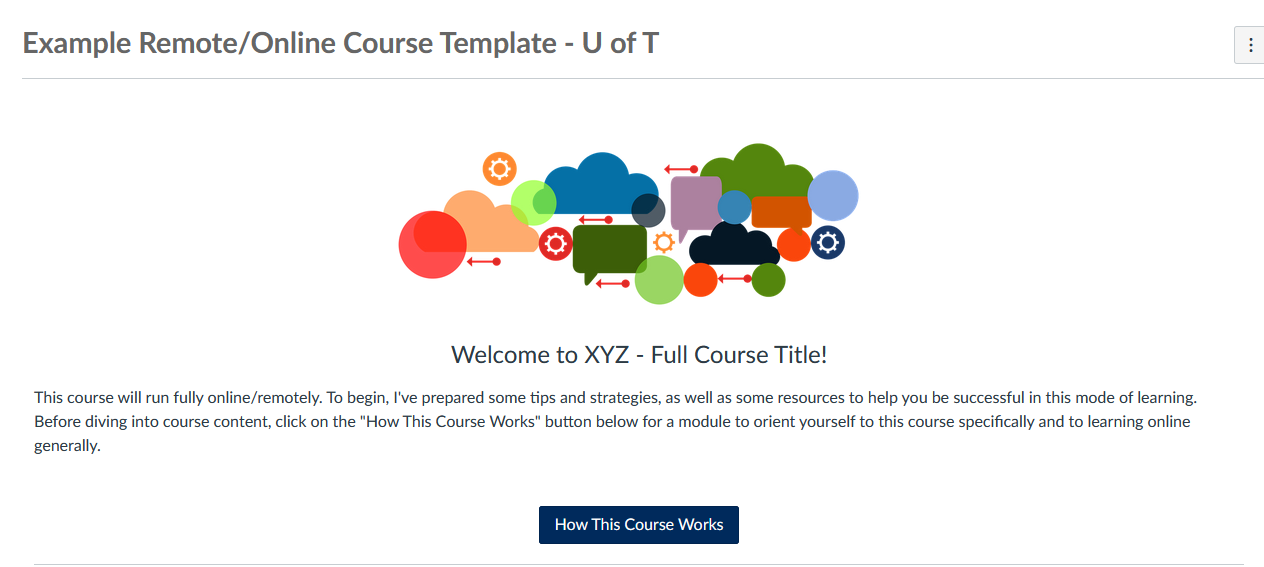 Online course Template Screenshot of the template for an online course Quercus home page